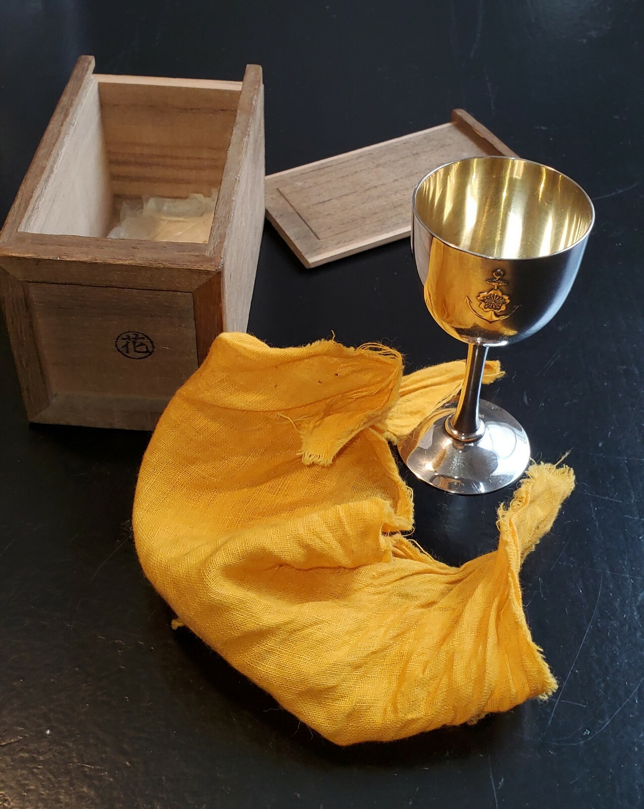 WW2 1929 JAPANESE NAVY OFFICER PURE SILVER SAKE GOBLET COLLECTIBLE ANTIQUE