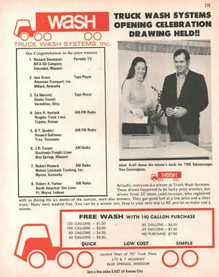 #ad 1972 Truck Wash Systems Blue Springs MO Missouri Prize Winners Vintage Ad $12.60