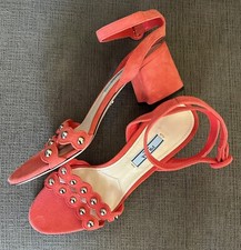 NEW Prada Suede Coral Studded Ankle Strap Sandals Heels Size 37.5