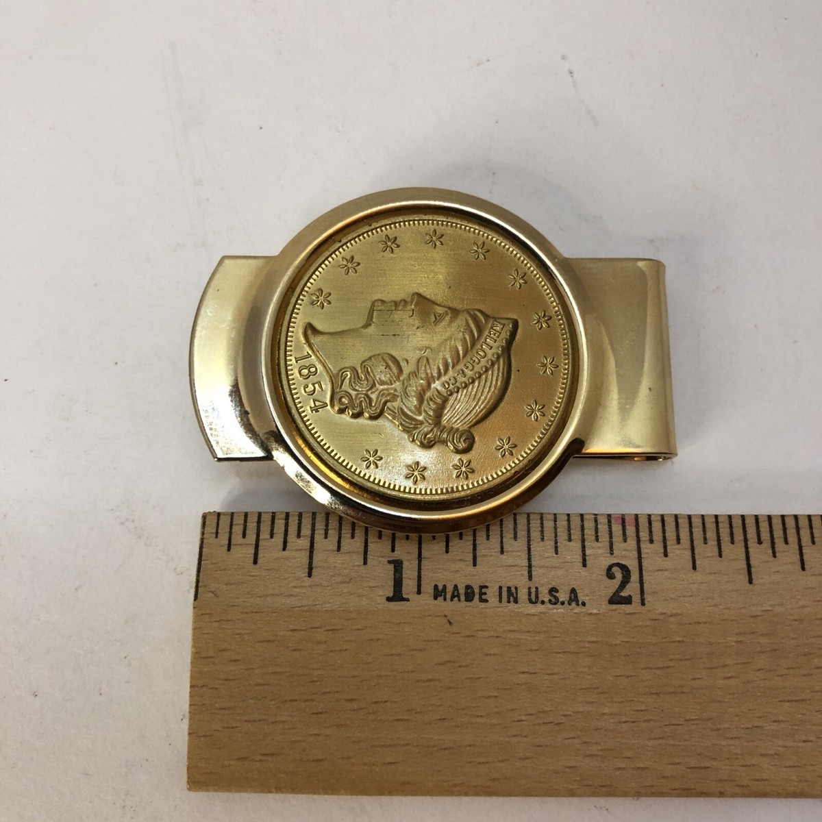 Vintage Gold-Plate Money Clip with Kellogg & Co. 1854 Liberty Head