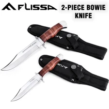 FLISSA 2-piece Bowie Knife with Sheath Fixed Blade Hunting Knife for Camping New