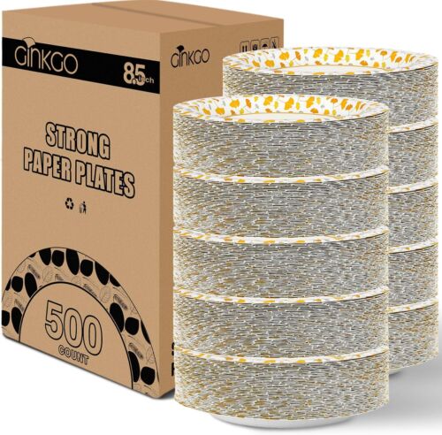 Dessert Paper Plates 8.5 inch Bulk 500 count, Thickened Duty Disposable Plates