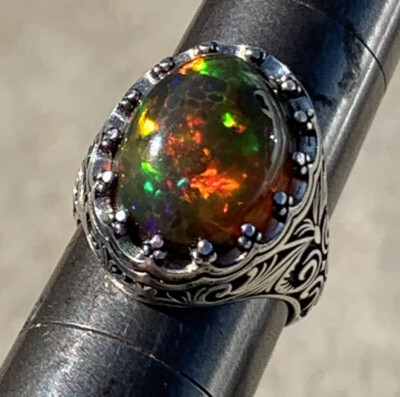Mens Ethiopian Black Fire Opal Sterling Silver Ring-USA Free Shipping