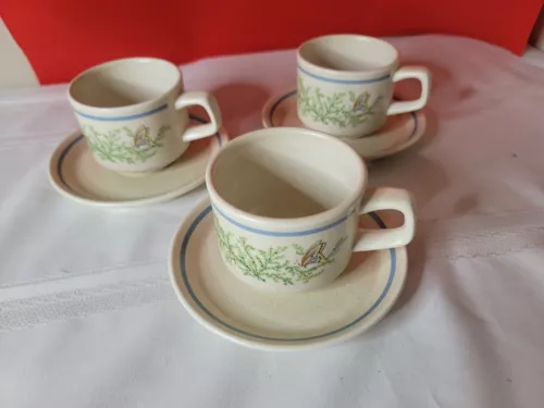 set of 3 LENOX USA 'Temperware Fancy Free coffee/tea cups & saucers