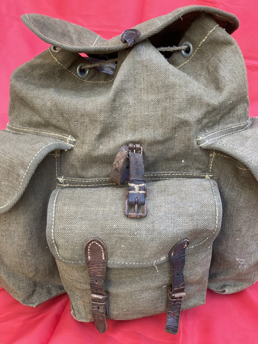 Militaria Sac Musette Vintage Bag Grosse Toile Lani res Cuir