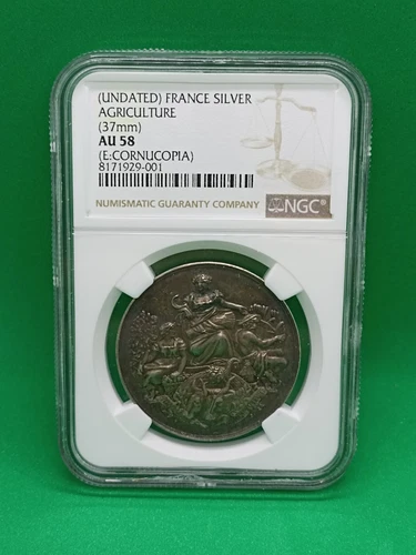 France Silver Undated FRANCE AGRICULTURE Silver Medal NGC AU 58 E CORNUCOPIA