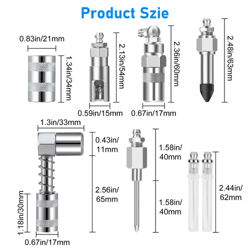Kit de boquilla de pistola de engrase de acero de alta resistencia de 8 piezas con acopladores para máquina automática - Imagen 8 de 9