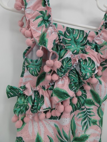 NICOLE MILLER NEW YORK ONE PIECE SWIMSUIT Girl's Size 5 Pink /Green Pom Pom Trim - Picture 5 of 5