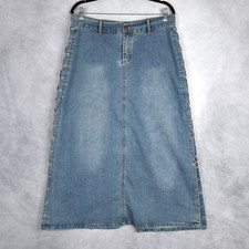 Vintage Y2k 90s Denim Maxi Skirt Womens 10 Lace Up Sides Prairie Boho Western