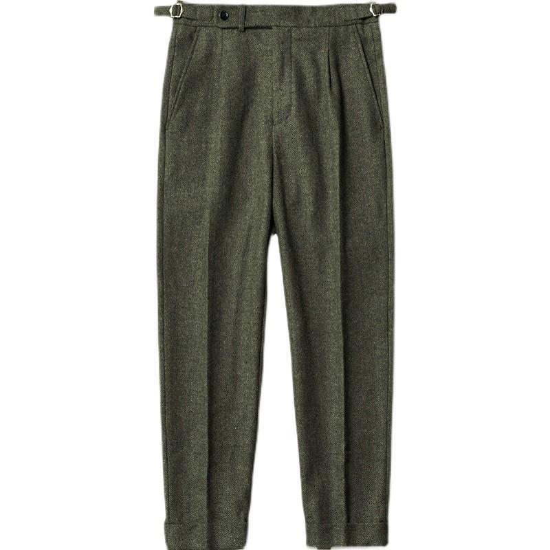 Pantalones rectos de lana espiga tweed británico de invierno para hombre traje pantalones informales