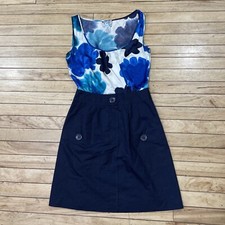 Vtg TABITHA Silk Skirt Dress Women 6 Blue Floral Art Y2k Fairy Boho Coastal Chic
