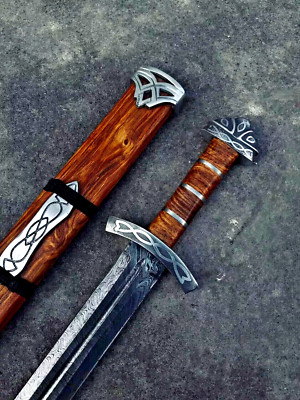 Hand Forged Damascus Steel Viking Northmen Sword, Battle Ready Medieval Sword