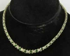 10Ct Round Lab Created Emerald Diamond Tennis Necklace 14K Yellow Gold Plated