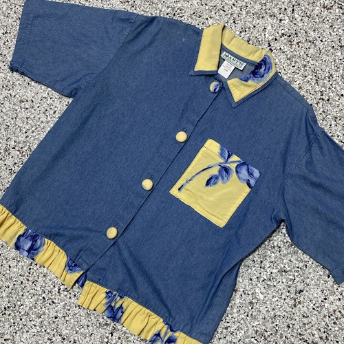 VTG ANT’s Dallas TX Shirt Women SZ S Button Denim Floral Granny Cottage USA Made - Picture 2 of 7