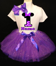 MINNIE MOUSE With NAME 1st First 1 Birthday Purple Tutu Dress Fast Shipping
