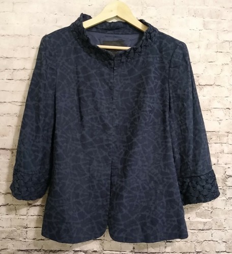 Classiques Entier Jacquared Navy Blue Linen/Rayon Blend Blazer Jacket Large - Picture 2 of 10