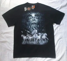 Native American Star Woman and Horses XL black t-shirt