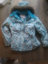 Free Country Youth Girls L 14 Blue Hooded Coat snowflake light leaf comfy f1