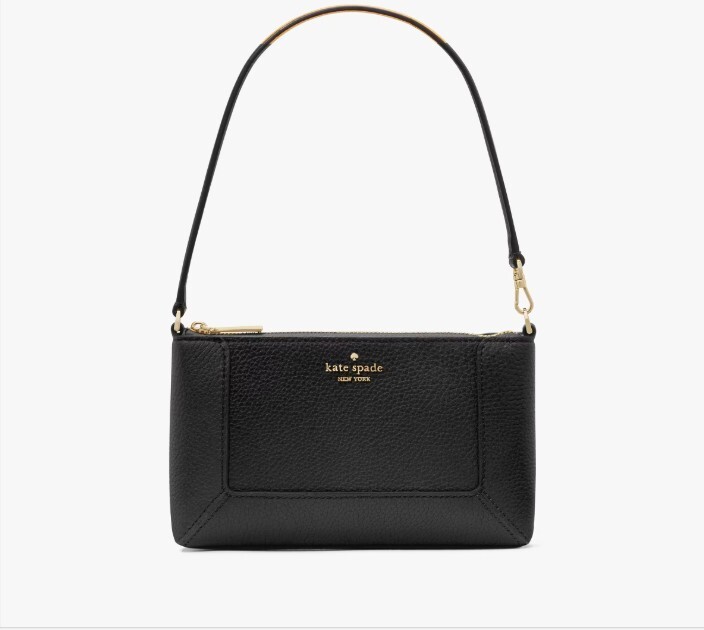 Kate Spade “Lena” Convertible Wristlet In Black Pebbled Leather