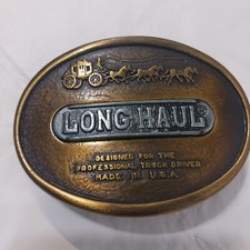 Vintage Belt Buckle Long Haul Metal Brass Truck Driver