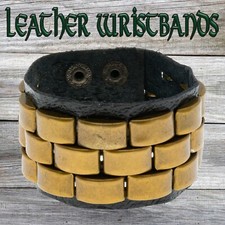 Real Leather Wristband -brass bracelet, cuff wrist arm protector Biker Larp