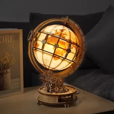 DIY 3D Wooden Puzzle - Luminous Globe with LED Light, Model Building Kit Gift