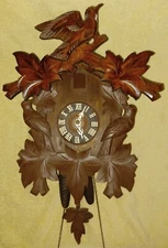 Vintage Germany Black-Forest 3 Bird Leaves Carved Cuckoo-Clock WORKS