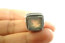 Rainbow Moonstone Solitaire Twisted Split Shank Sterling Silver Ring Size 5 6