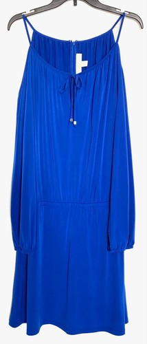 MICHAEL KORS Royal Blue Cold Shoulder Peasant Blouson Jersey Mini Dress XL = 16 - Picture 6 of 15