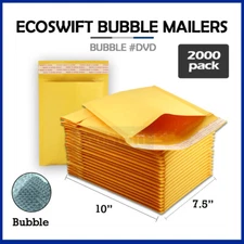 2000 #0 7.5x10 ECOSWIFT KRAFT BUBBLE MAILERS PADDED ENVELOPE DVD