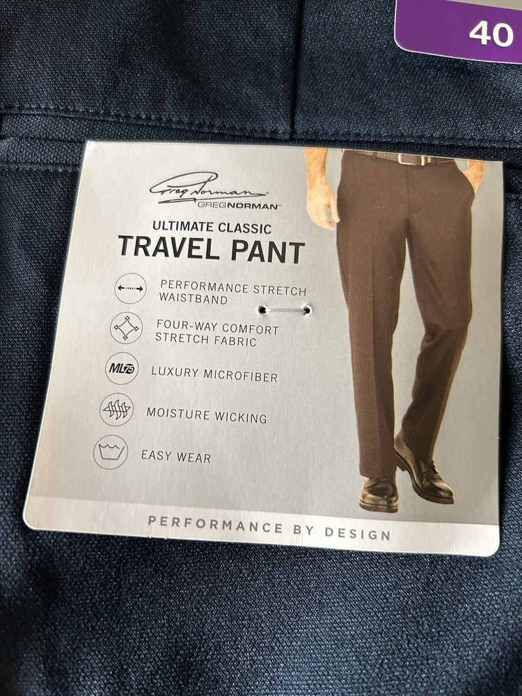 Greg Norman Men’s Stretch Travel Pants Blue 40W x 30L Comfort Performance