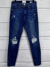 FRAME High Rise Jeans 27 Le High Skinny Ankle Slit Dark Wash Denim Distressed