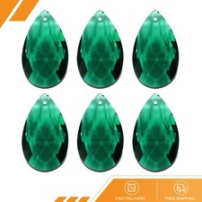 6 x K9 Crystal Pendants Teardrop Beads 38mm Chandelier Prisms Dark Green