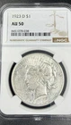 1923 D 🇺🇸 Silver Peace Dollar  NGC AU50