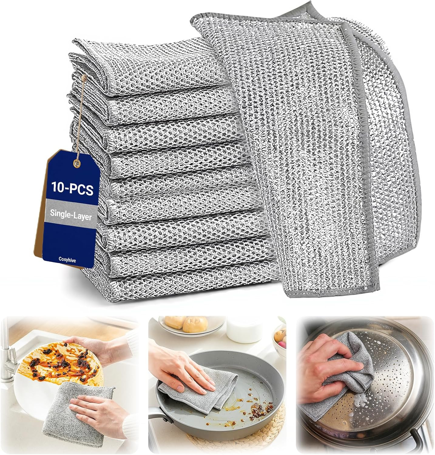Non-Scratch Wire Dish Cloth, 10PCS Single Layer Multipurpose Wire Dishwashing Ra