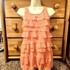 Elle Sleeveless Blouse Tank Top Shirt Coral Polka Dot Ruffle Size Small