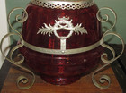 Vintage Cranberry Glass Enamel Pickle Castor or Repurposed Candle Holder — photo 3