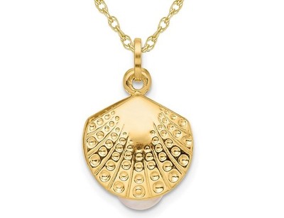 Charm-Halskette Süßwasser Reiszuchtperlen Muschel 14 Karat Gelbgold mit Kette