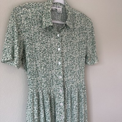 VTG Coco Bianco Dress 14 Floral FullButton Front Shirt Relaxed Cottage Midi Maxi