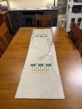 Arts and Crafts Mission style hand made Linen and Cotton table runner Free Ship