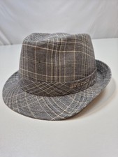 Stetson Fedora Hat Men's L Gray Plaid Wool Linen Lined Casual Embroidered Logo