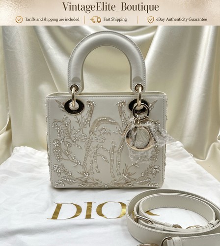 Dior Lady Dior Mini White Leather Gold HW Shoulder Bag Authentic Preowned