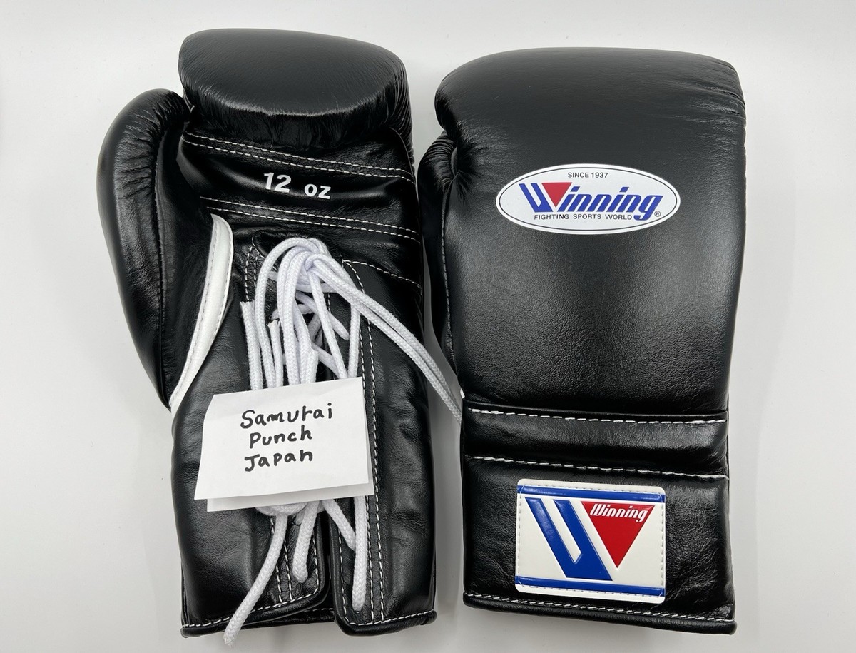 Winning Boxing Gloves Lace up 12oz Black X Gold From Japan
