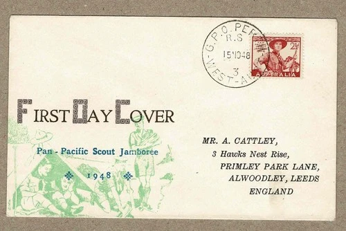 Australia 1948 S. Mitchell Scout Pan-Pacific Jamboree FDC Cover Perth to UK