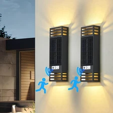 Solar LED Modern Rectangular Outdoor Wall Sconce Light IP65 Waterproof Outdoo...