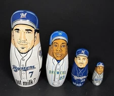 Milwaukee Brewers Baseball 4 Wooden Nesting Doll Set Hardy Weeks Fielder & Hall