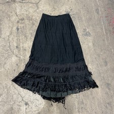    Antique Edwardian Black Skirt w/ Silk Ruffle Inserts   Wearable, As-Is   XS/S
