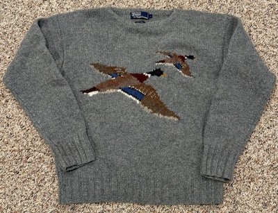 Ralph Lauren Wool Hand Knit Mallard Duck Sweater Large Vintage Excellent