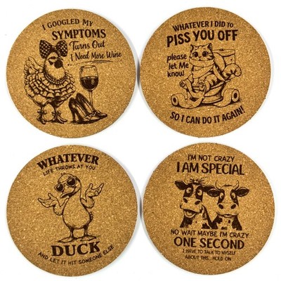 Funny Animal Cork Coaster Set   20 Pack Sarcastic Round Cork Drink Coasters