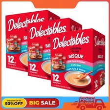3 Packs Delectables Lickable Cat Treats Bisque Variety Pack, 12 Ct Box 16.8 oz